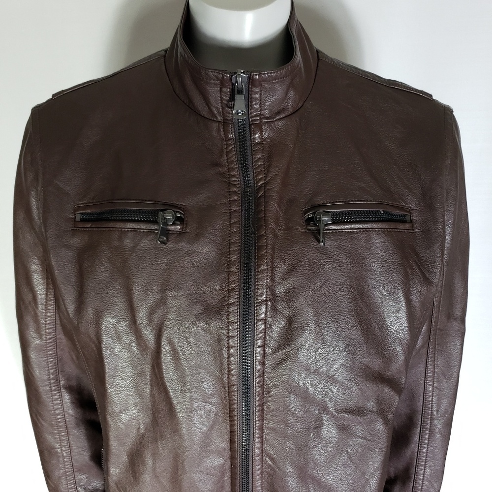 Pronto Uomo Mens Brown Leather Bomber Jacket Sz XL - Picture 1 of 8